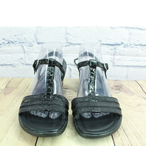 Ecco Sensata Black Embossed Leather T-Strap Casual Sandals Size 41 US 11 - Picture 4 of 10